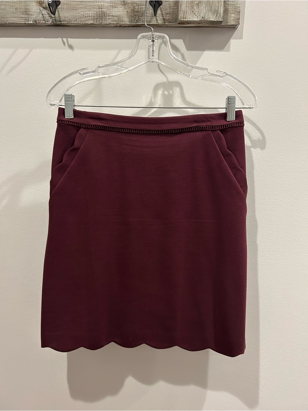 Skies Are Blue Scalloped Hem Skirt in Burgandy